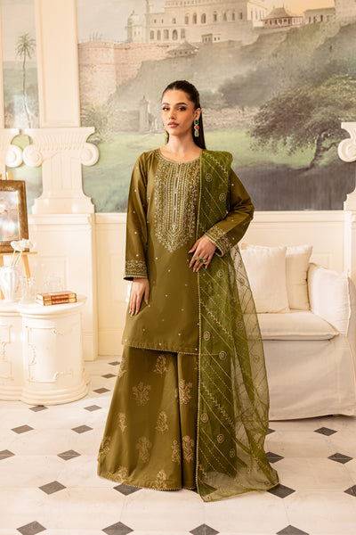 Green Gold 3Pc - Embroidered Lawn Dress