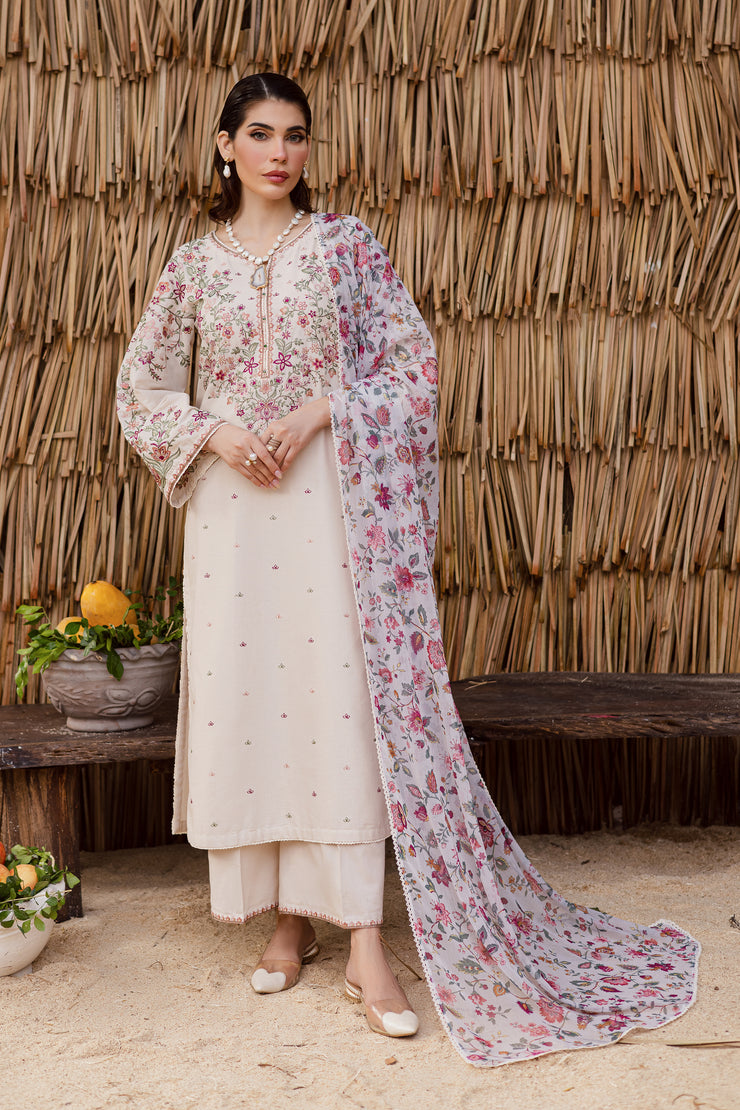 Elegant pret wear three-piece khaddar suit