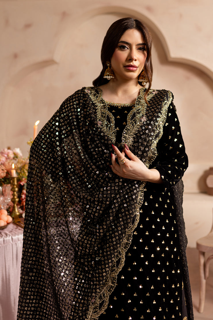 V. Black Amani II 3Pc - Embroidered Luxe PRET