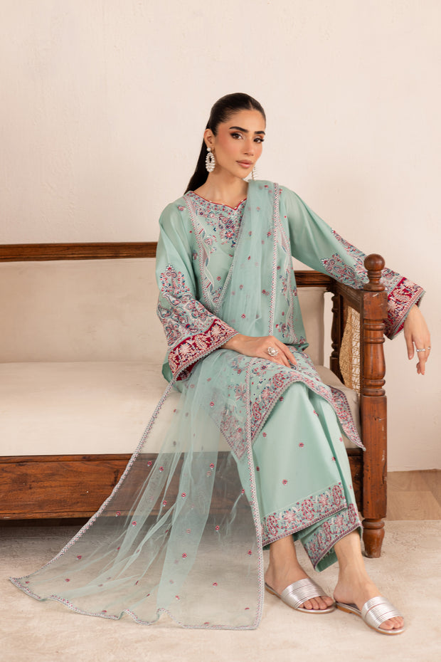 Zen 3Pc - Embroidered Solid Dress