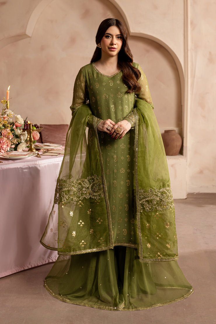 Green Jewel 3Pc - Embroidered Luxe PRET