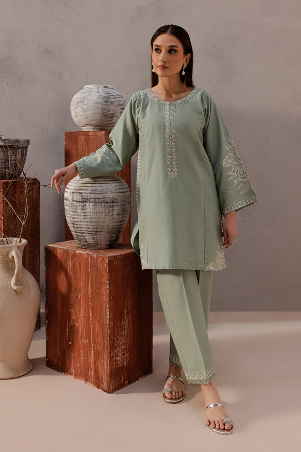 Sea Blush 2Pc - Embroidered Khaddar Dress