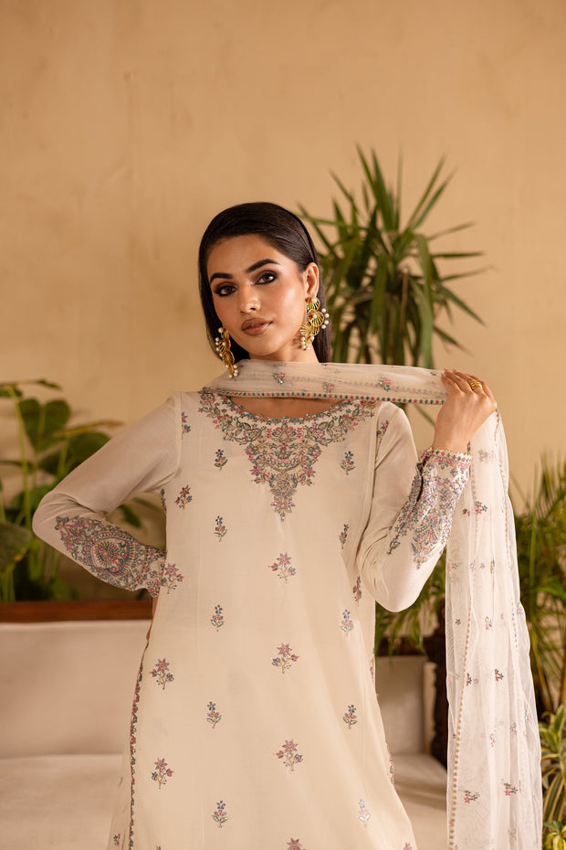White Dove 3Pc - Embroidered Solid Dress