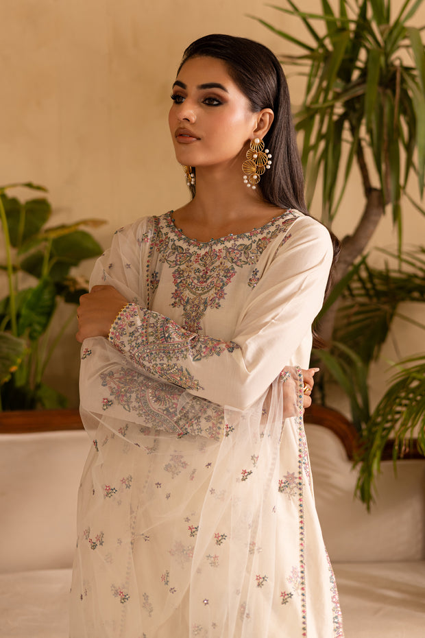 White Dove 3Pc - Embroidered Solid Dress