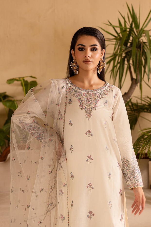 White Dove 3Pc - Embroidered Solid Dress