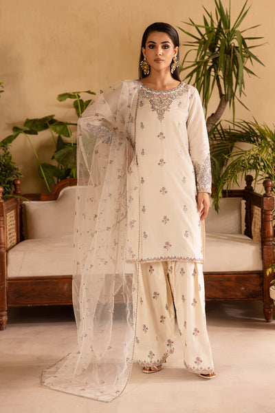 White Dove 3Pc - Embroidered Solid Dress
