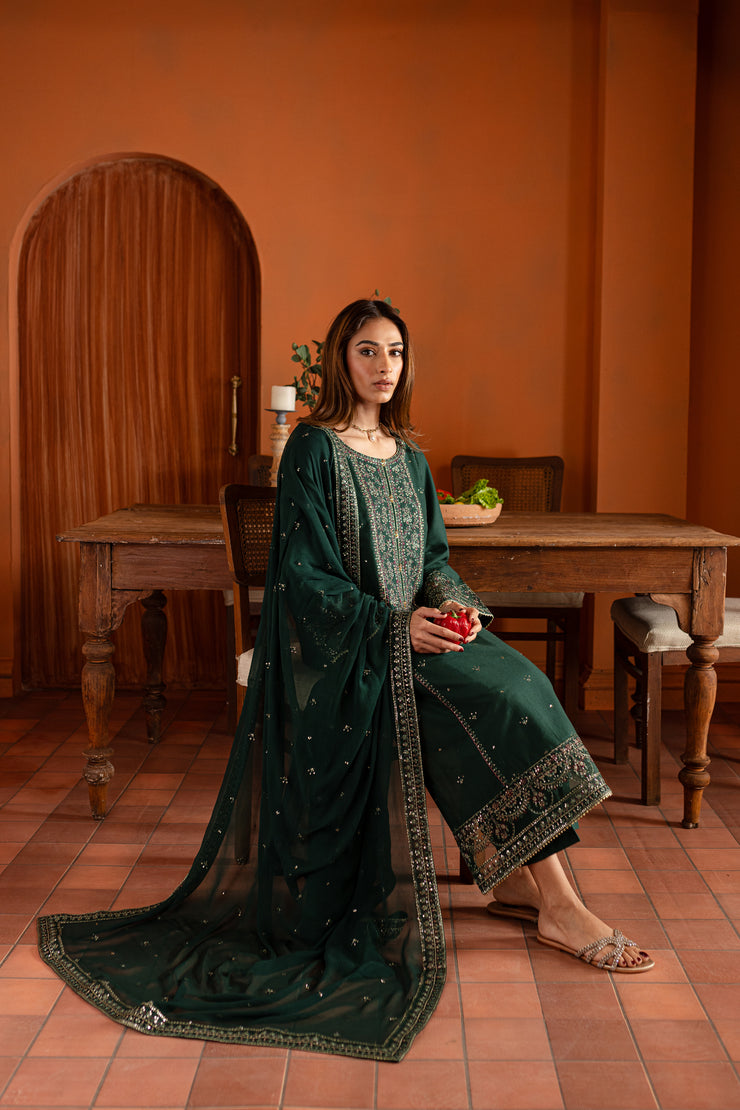 Jensun 3Pc- Embroidered Karandi Dress