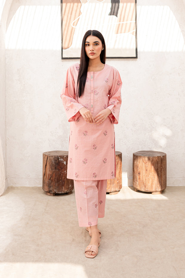 Peacher 2Pc - Embroidered Jacquard Dress