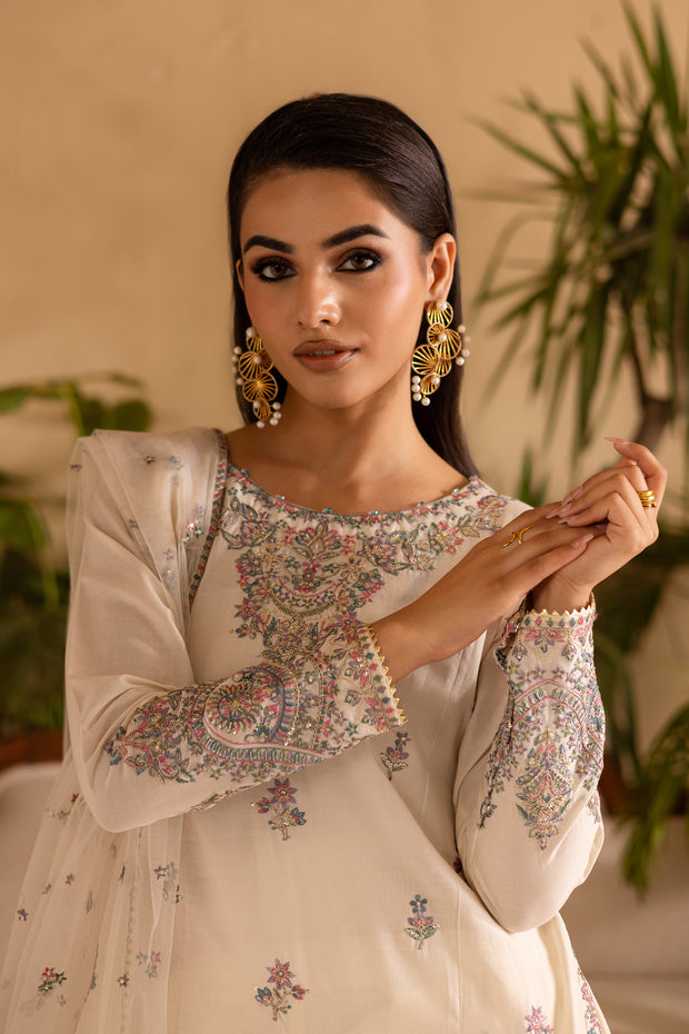 White Dove 3Pc - Embroidered Solid Dress