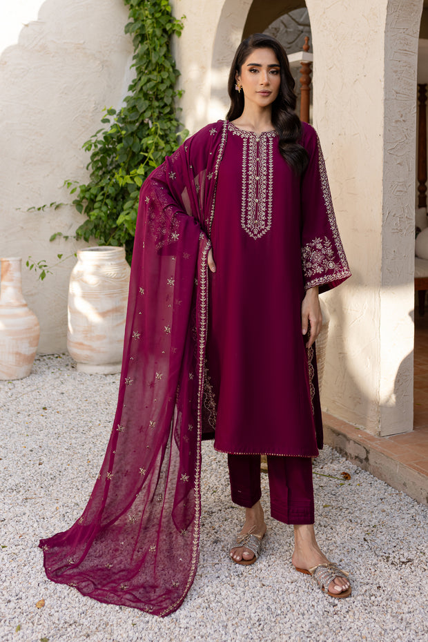 Saaya 3Pc - Embroidered Khaddar Dress