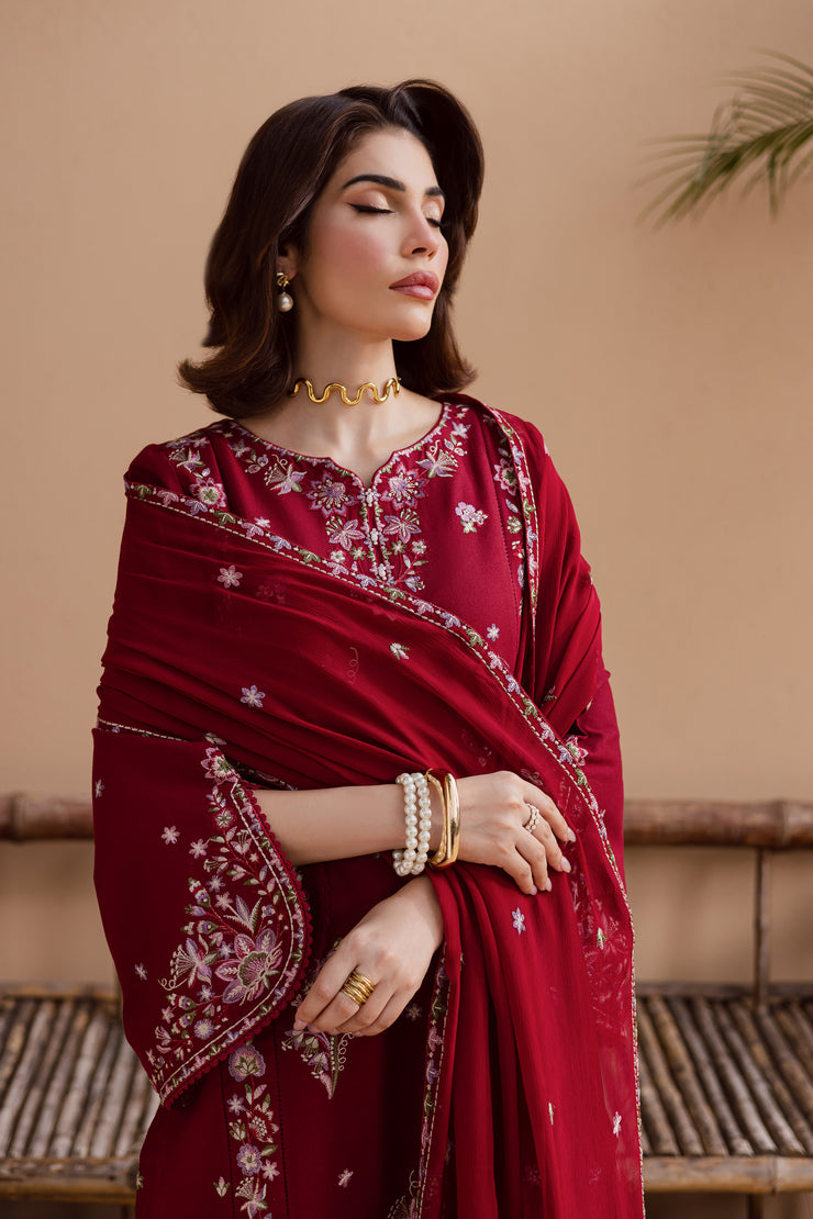 Embroidered khaddar pret outfit