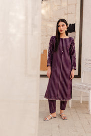 Purple 2Pc - Embroidered Jacquard Dress