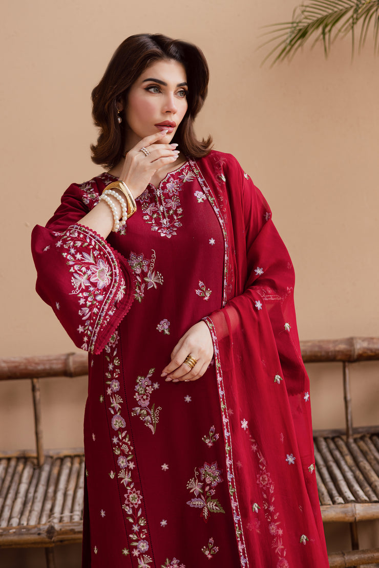 Three-piece khaddar suit with dupatta