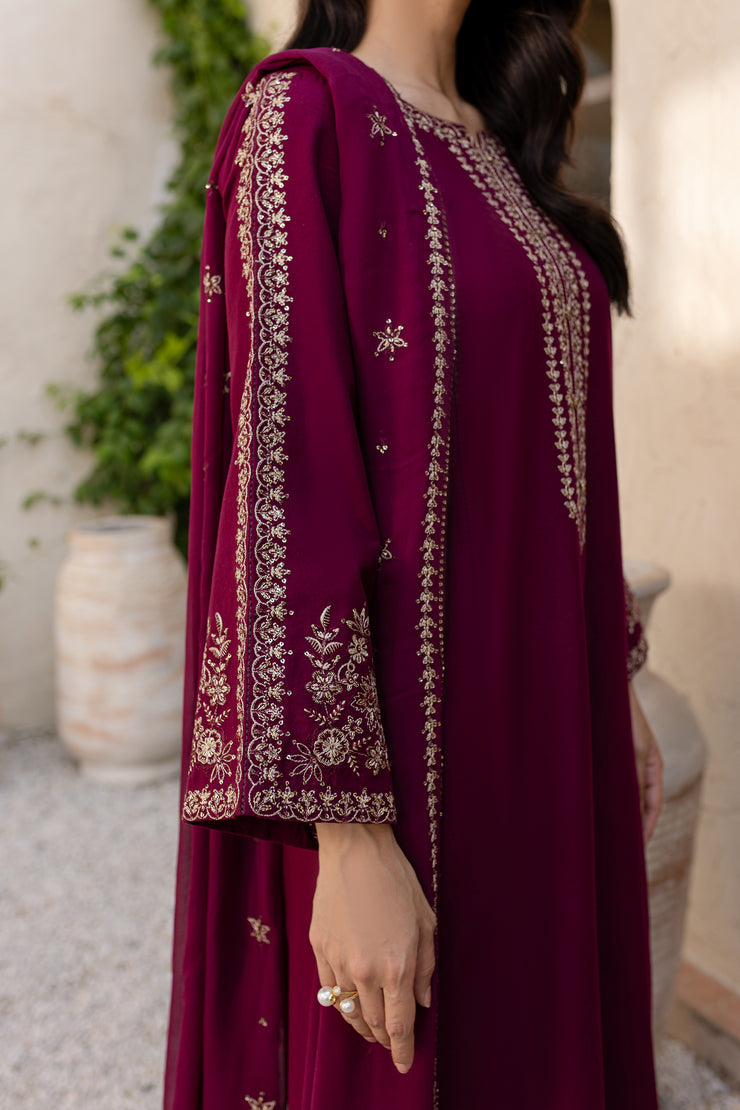 Saaya 3Pc - Embroidered Khaddar Dress