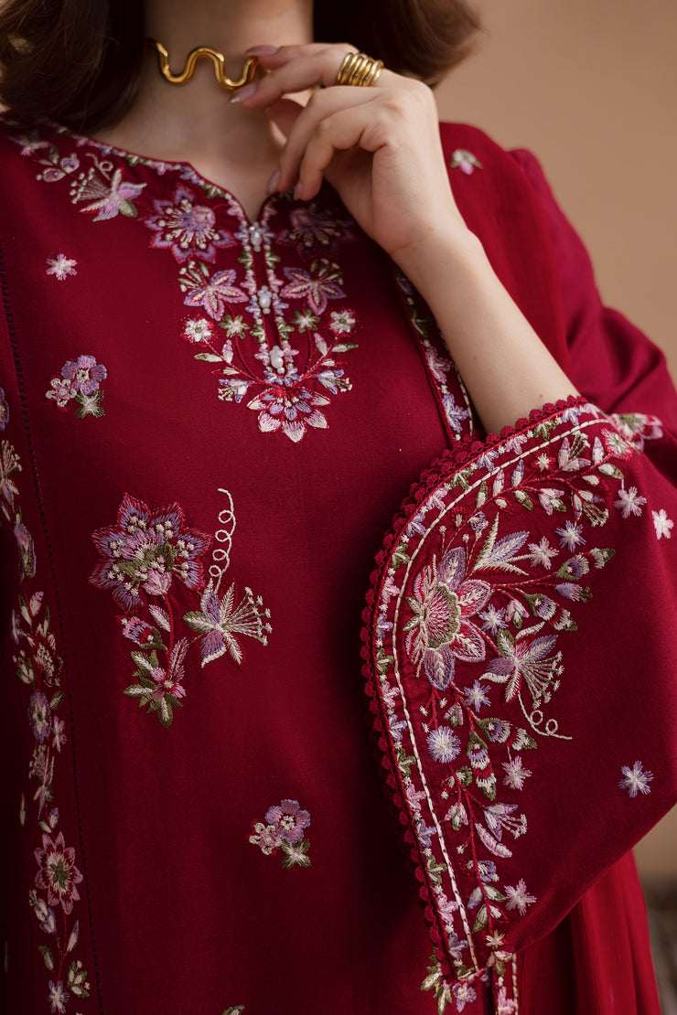 Designer embroidered khaddar dress