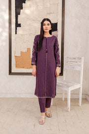 Purple 2Pc - Embroidered Jacquard Dress