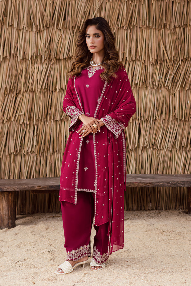 Burgundy embroidered khaddar shalwar classic Pakistani three piece suit affordable festive outfit UK
