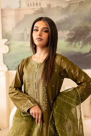 Green Gold 3Pc - Embroidered Lawn Dress