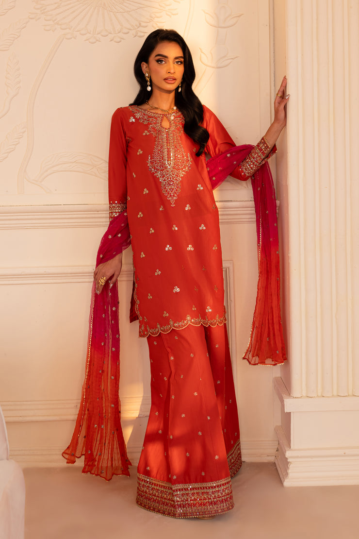 Rusteez 3Pc - Embroidered Sharara Pret