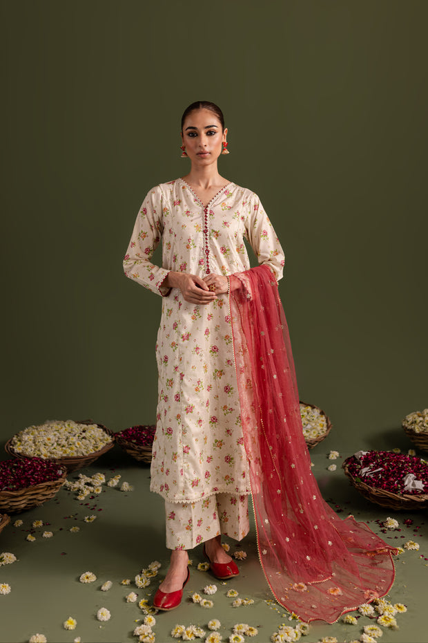 Pink Rose 3Pc - Printed Lawn Dress