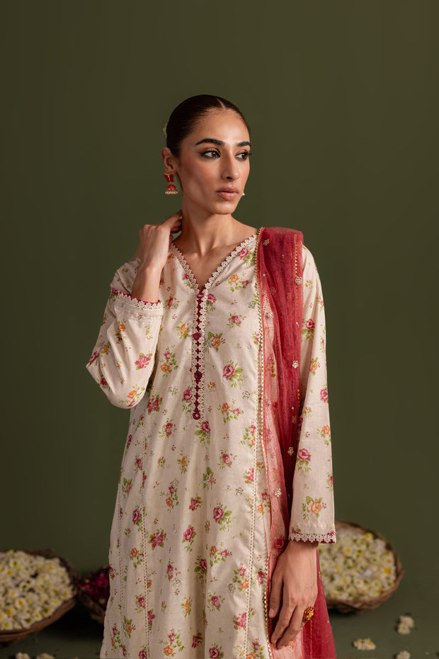 Pink Rose 3Pc - Printed Lawn Dress