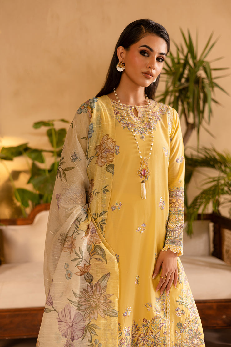 Maize 3Pc - Embroidered Solid Dress