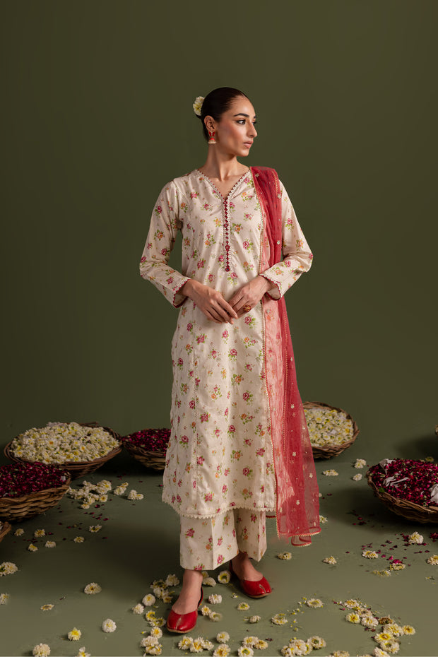 Pink Rose 3Pc - Printed Lawn Dress