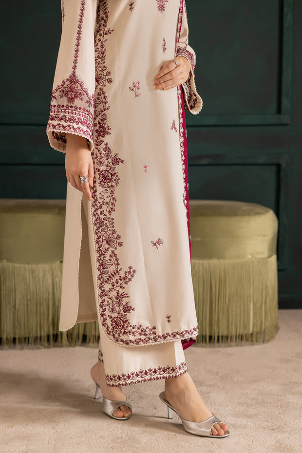 Ivory Rua 3Pc - Embroidered Khaddar Dress