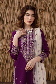Purple khaddar shirt with geometric embroidery and lace hem festive ethnic Pakistani clothing for women UK