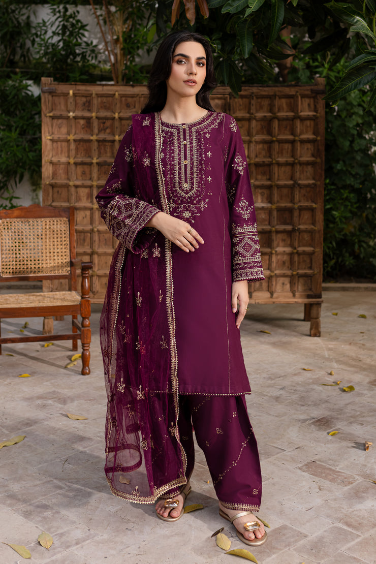 Plant Foam 3Pc - Embroidered Khaddar Dress