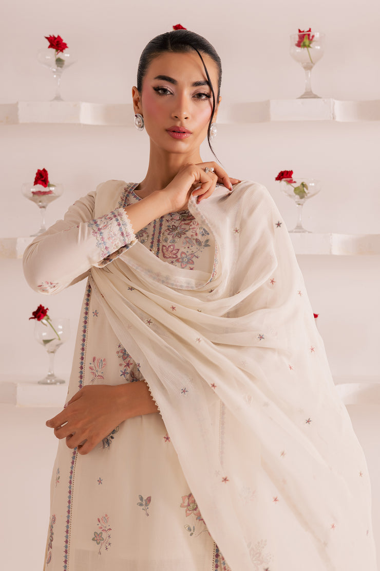 Off White Flower 3Pc - Embroidered Casual Pret