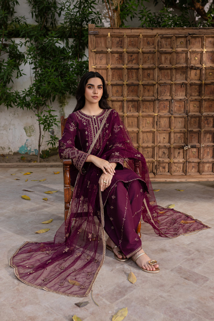 Plant Foam 3Pc - Embroidered Khaddar Dress