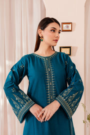 Teal Dust 2Pc - Embroidered Karandi Dress