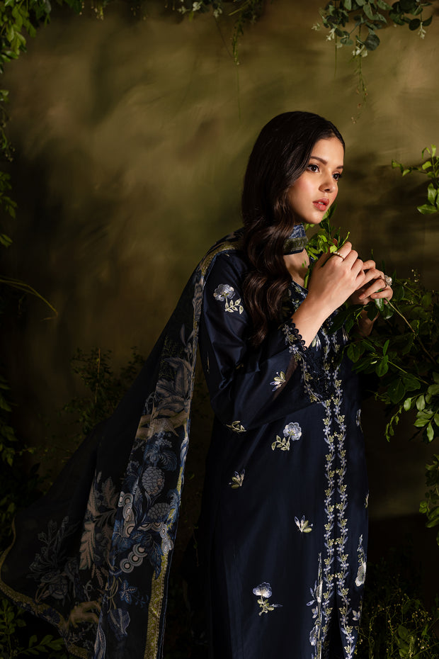 Denim 3Pc - Embroidered Lawn Dress