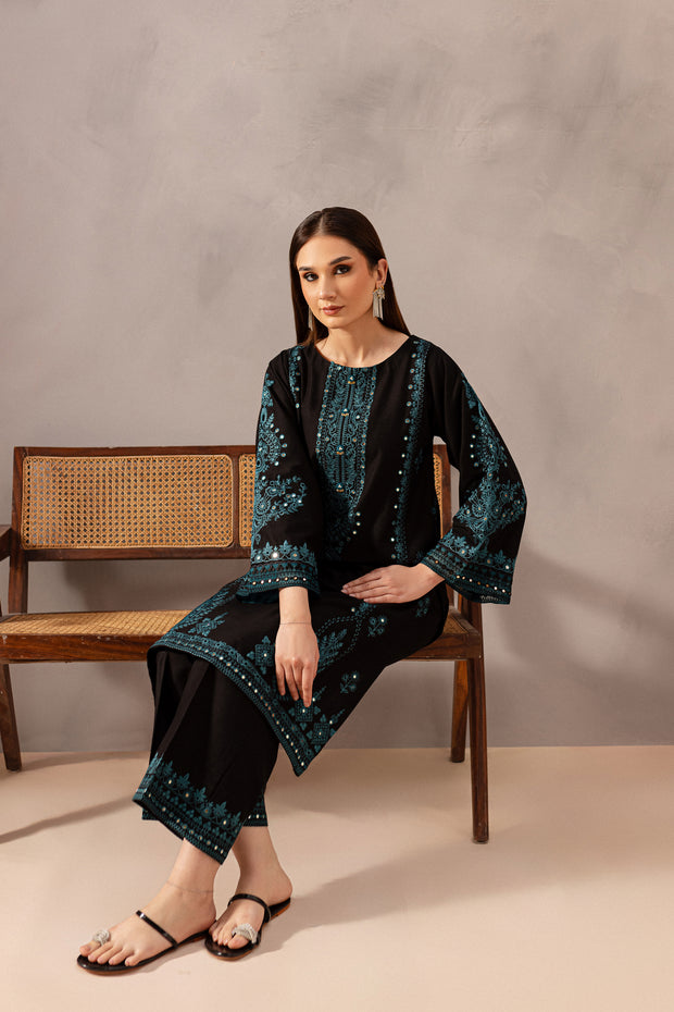 Misha Black 2Pc - Embroidered Karandi Dress