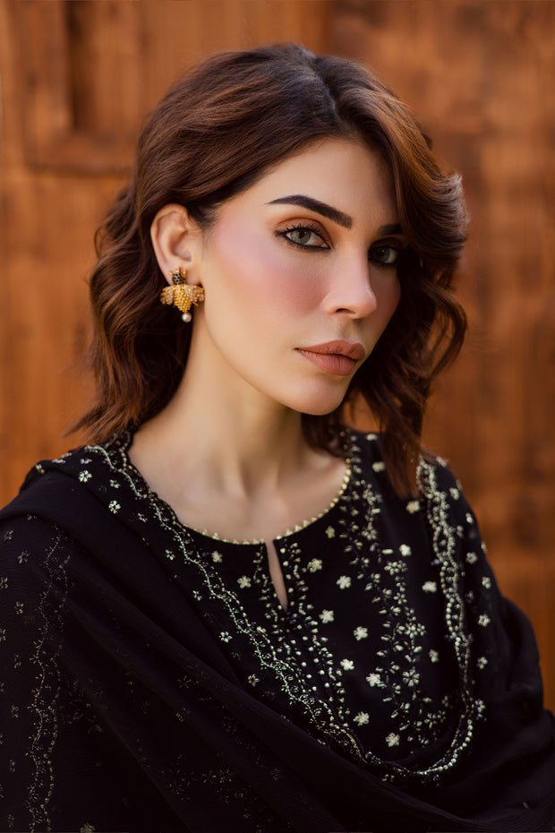 Aasfina 3Pc - Embroidered Khaddar Dress