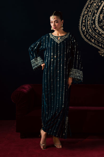  Blue Winter 2Pc - Velvet Luxe Pret BATIKLuxePRET2025  BATIK   XS / Teal / Velvet-S / Teal / Velvet-M / Teal / Velvet-L / Teal / Velvet-XL / Teal / Velvet