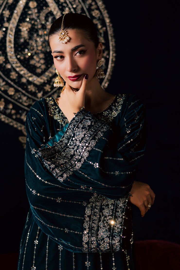  Blue Winter 2Pc - Velvet Luxe Pret BATIKLuxePRET2025  BATIK   XS / Teal / Velvet-S / Teal / Velvet-M / Teal / Velvet-L / Teal / Velvet-XL / Teal / Velvet