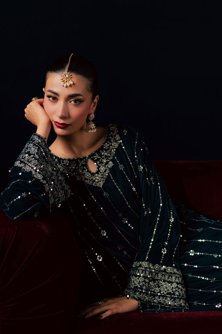  Blue Winter 2Pc - Velvet Luxe Pret BATIKLuxePRET2025  BATIK   XS / Teal / Velvet-S / Teal / Velvet-M / Teal / Velvet-L / Teal / Velvet-XL / Teal / Velvet