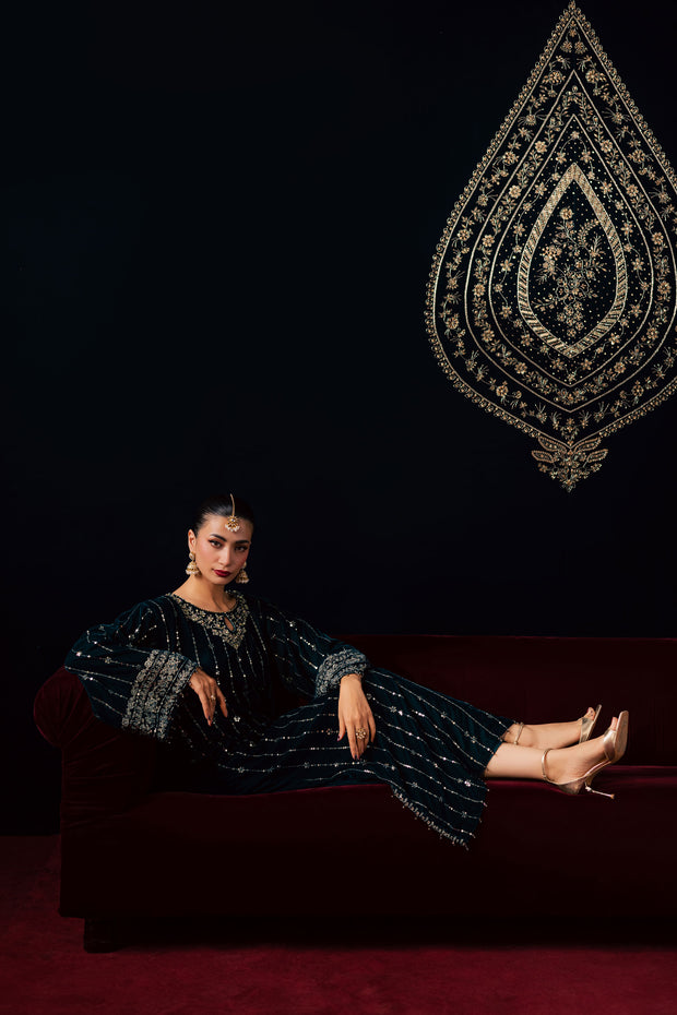  Blue Winter 2Pc - Velvet Luxe Pret BATIKLuxePRET2025  BATIK   XS / Teal / Velvet-S / Teal / Velvet-M / Teal / Velvet-L / Teal / Velvet-XL / Teal / Velvet