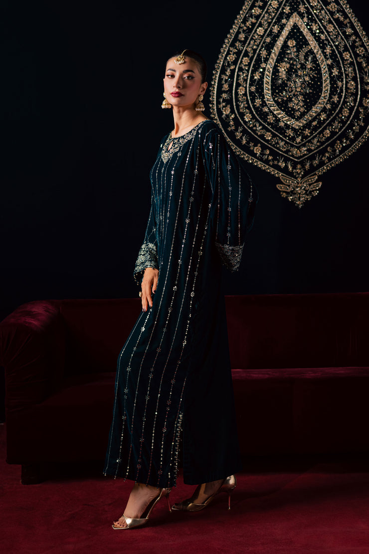  Blue Winter 2Pc - Velvet Luxe Pret BATIKLuxePRET2025  BATIK   XS / Teal / Velvet-S / Teal / Velvet-M / Teal / Velvet-L / Teal / Velvet-XL / Teal / Velvet