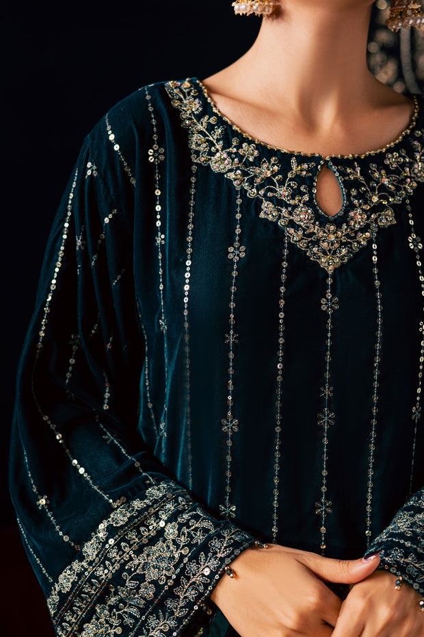  Blue Winter 2Pc - Velvet Luxe Pret BATIKLuxePRET2025  BATIK   XS / Teal / Velvet-S / Teal / Velvet-M / Teal / Velvet-L / Teal / Velvet-XL / Teal / Velvet