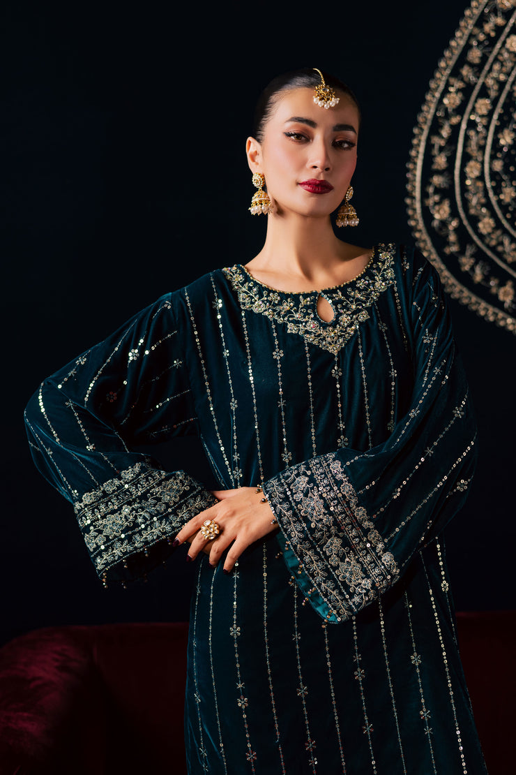  Blue Winter 2Pc - Velvet Luxe Pret BATIKLuxePRET2025  BATIK   XS / Teal / Velvet-S / Teal / Velvet-M / Teal / Velvet-L / Teal / Velvet-XL / Teal / Velvet