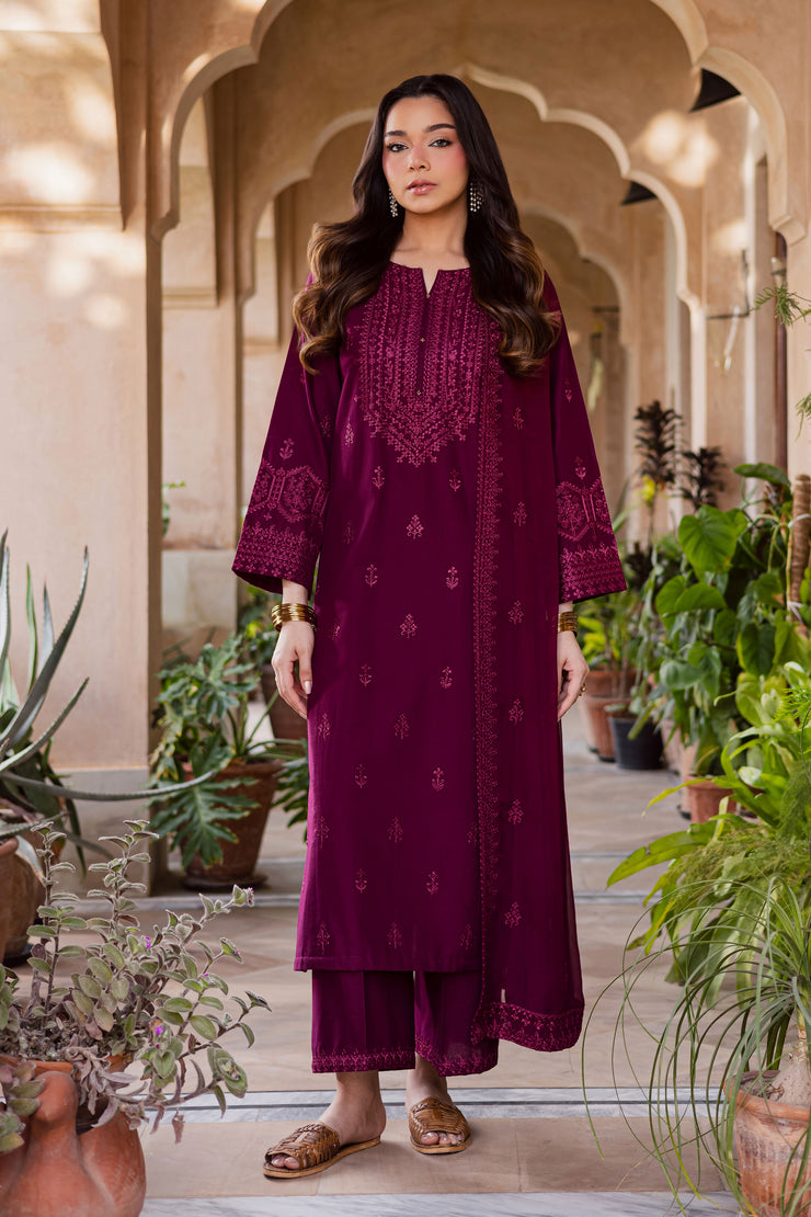 Hezlin 3Pc - Embroidered Khaddar Dress