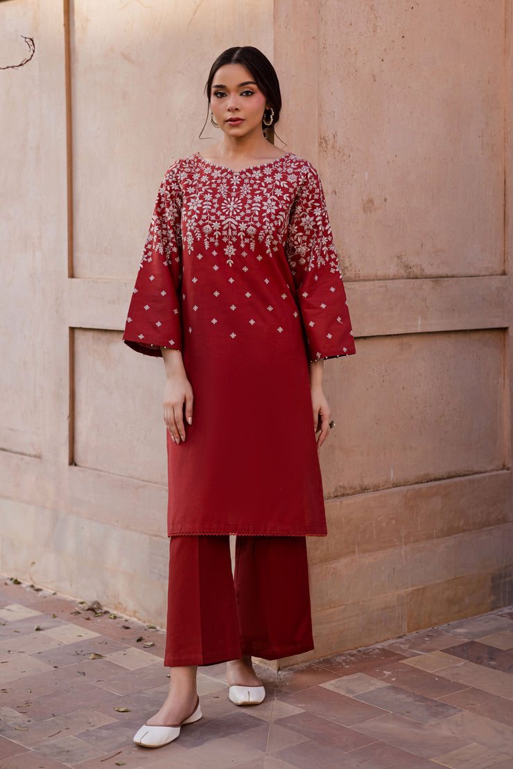  Jonem 2Pc - Embroidered Khaddar Dress BATIK WINTER PRET 2025  BATIK   XS / Rust / Khaddar-S / Rust / Khaddar-M / Rust / Khaddar-L / Rust / Khaddar-XL / Rust / Khaddar