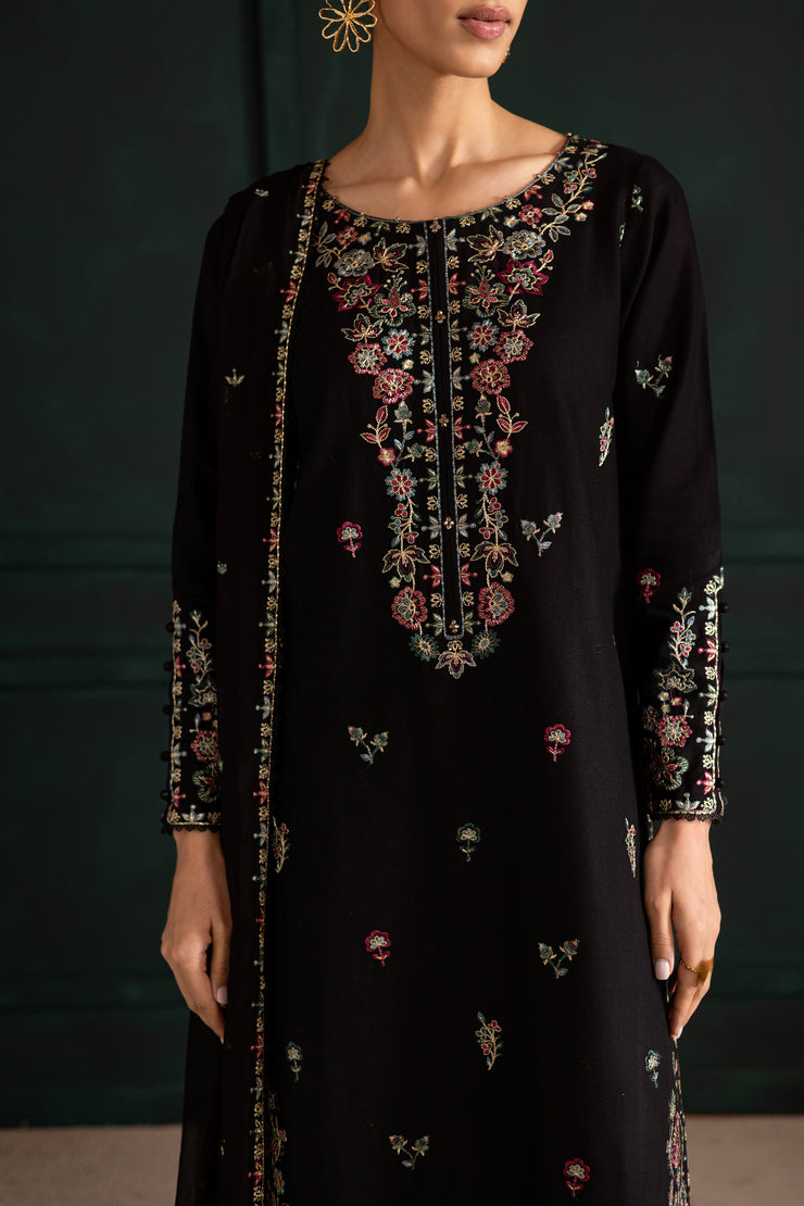 Night flower 3Pc - Embroidered Khaddar Dress