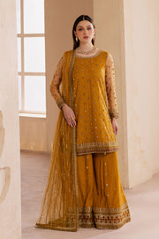 Noura 3Pc - Embroidered Luxe Pret BATIKLuxePRET2025  BATIK   S / Mustard / Net & Raw Silk-M / Mustard / Net & Raw Silk-L / Mustard / Net & Raw Silk
