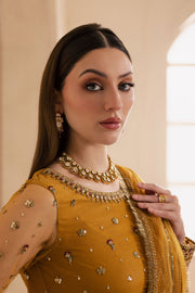 Noura 3Pc - Embroidered Luxe Pret BATIKLuxePRET2025  BATIK   S / Mustard / Net & Raw Silk-M / Mustard / Net & Raw Silk-L / Mustard / Net & Raw Silk