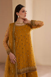 Noura 3Pc - Embroidered Luxe Pret BATIKLuxePRET2025  BATIK   S / Mustard / Net & Raw Silk-M / Mustard / Net & Raw Silk-L / Mustard / Net & Raw Silk