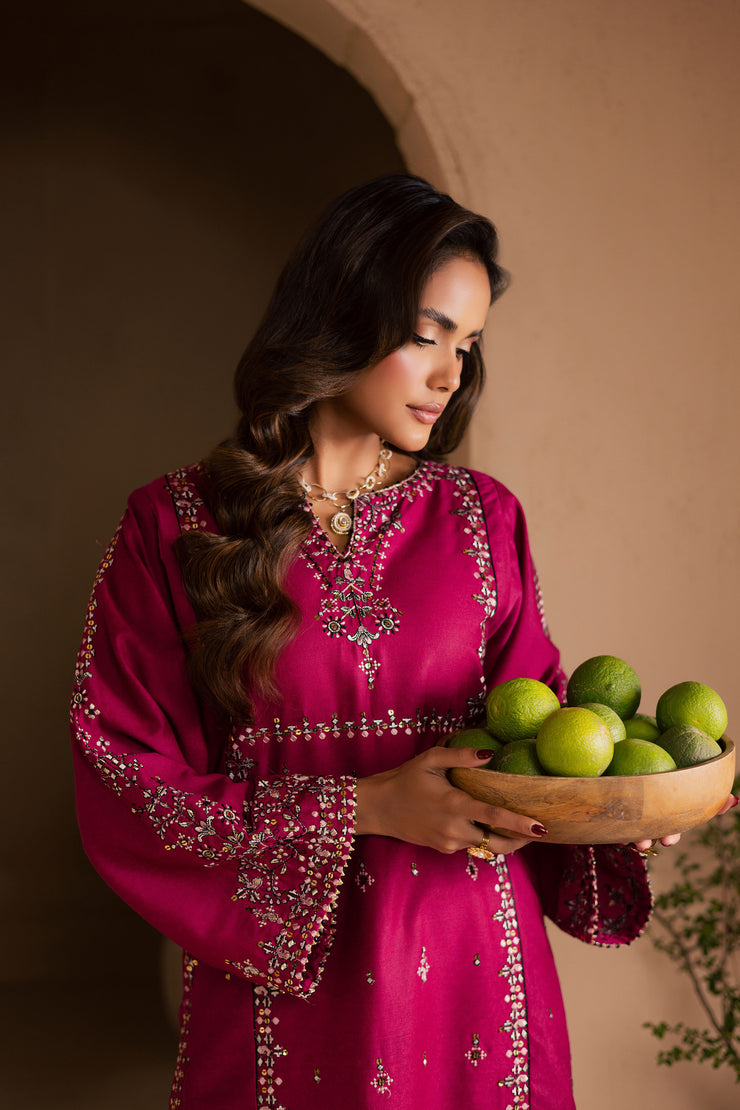 Pink 2Pc - Embroidered Karandi Dress